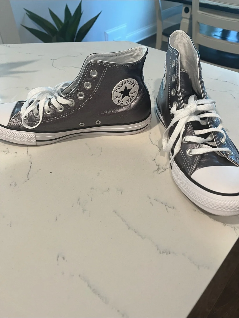 Converse High Top Sneakers in Metallic Gray and White